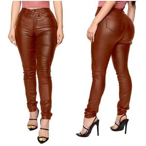 WAYRUNZ High Waisted Stretch Faux Leather Pants PU Coated Legging Juniors Size 5